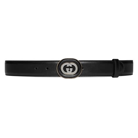 Gucci Belt With Interlocking G Buckle Size 85 Black Leather For Men