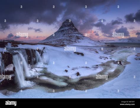 Kirkjufell And Kirkjufellfoss Snowed In A Cold Winter Stock Photo Alamy
