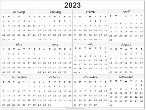 1 Page Yearly Calendar Printable 2023 Get Latest 2023 News Update