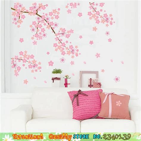 Merah Muda Bunga Sakura Sakura Pohon Wall Sticker Diy Dekorasi Rumah Sofa Tv Dinding Latar