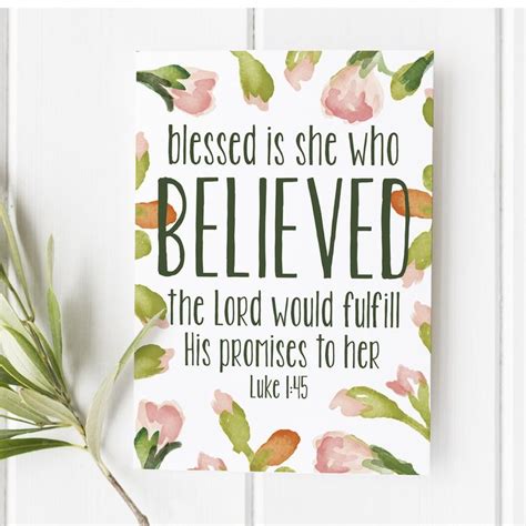 Luke 1 45 Blessed Is She Who Believed Bible Verse Print Blessed Is She Bible Verse Prints