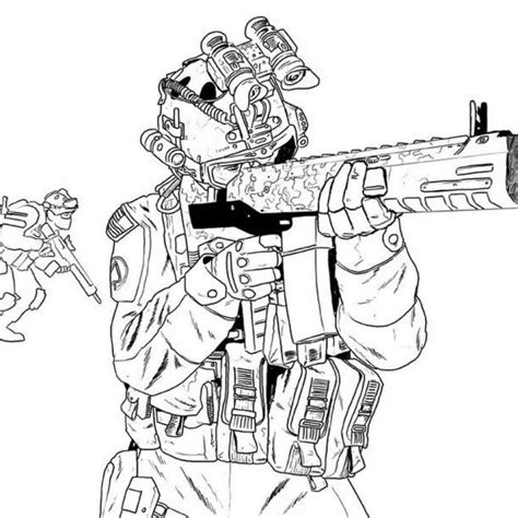 Coloriage Combattant de Call of Duty bien équipé d armes et équipements
