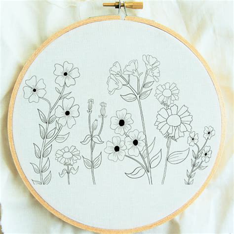Flower Study Embroidery Sampler Hoop Pattern For Beginner Embroidery