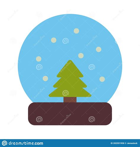 Happy Merry Christmas Snowball With Pine Tree Flat Style Icon Stock