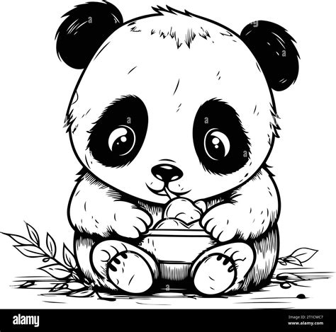 Cute Panda Bear Sitting On The Ground With A Toy Vector Illustration