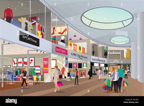 A Vector Illustration Of People Shopping In A Mall Stock Vector Image