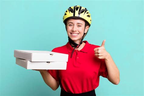 Premium Photo Pizza Delivery Pretty Blonde Woman