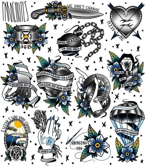 an assortment of tattoo designs on white paper