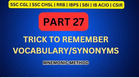 Part 27 Trick To Remember Vocabulary Synonyms Youtube