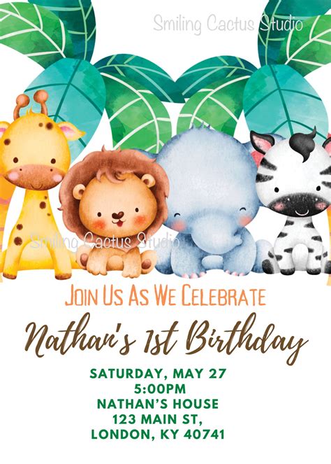 Safari Birthday Invitation Printable Invitation Editable Etsy