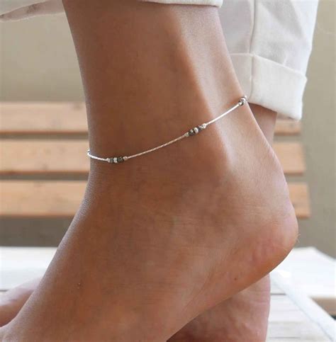 Silver Anklet Silver Ankle Bracelet Beaded Anklet Foot Etsy In 2020