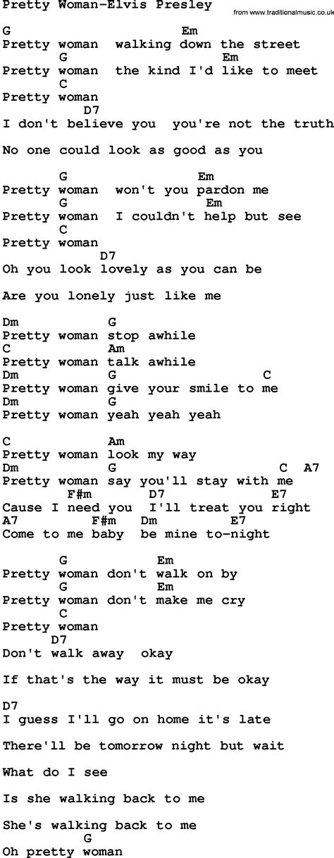 Country Musicpretty Woman Elvis Presley Lyrics And Chords