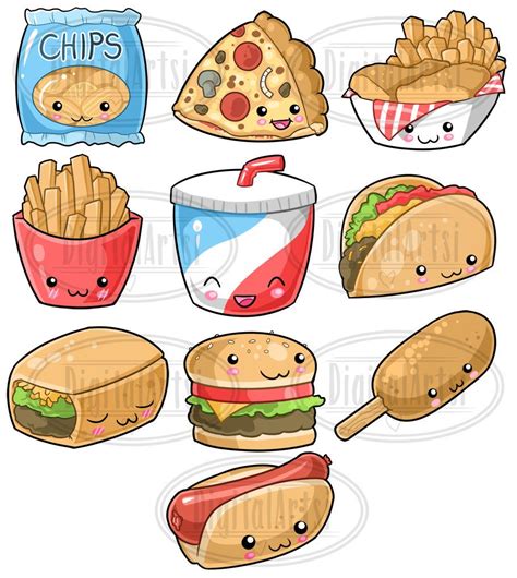 Kawaii Junk Food Clipart Cute Fast Food Download Kawaii Etsy Kawaii