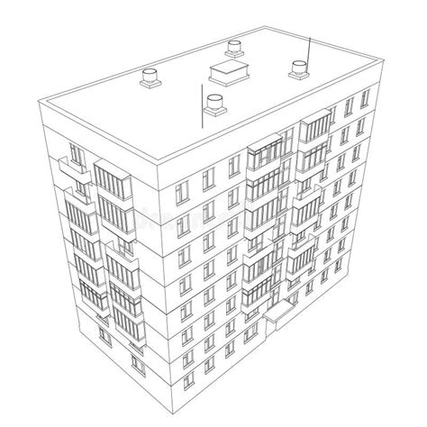 Contour Of A Multi Storey Residential Building From Black Lines