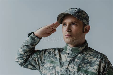 Sad Military Man Crying While Saluting Stock Photo Image Of Tear