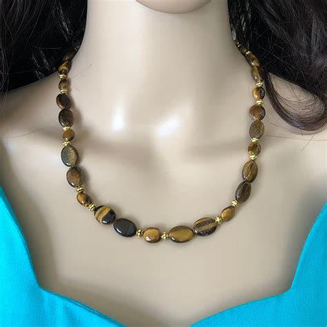 Womens Tigers Eye Oval Beaded Necklace Beaded Necklace Necklace Beaded