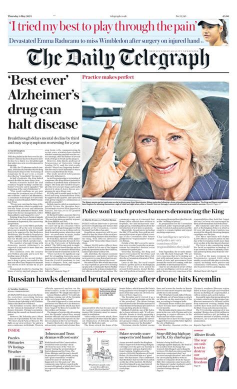Daily Telegraph Front Page 4th Of May 2023 Tomorrow S Papers Today