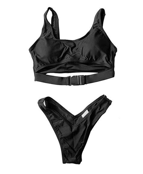 Womens Cheeky Bikini Swimsuit Set With Sexy Sporty Cami Top And High Waist Strappy Brazilian