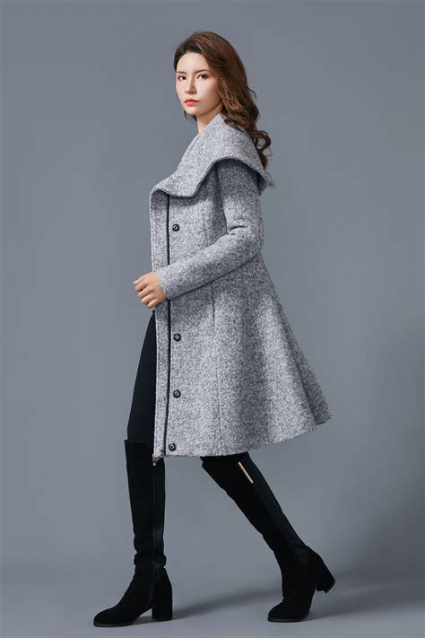 Gray Coat Wool Coat Winter Warm Coat Ladies Coat Short Etsy
