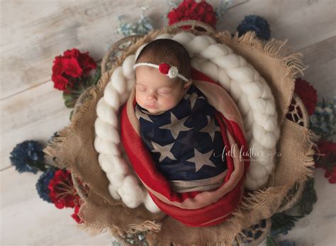 American Flag Newborn Photographer Baby Is Wrapped In A Flag Scarf Not