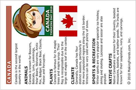 Fact Card For Canada Print This Page Out And Put It Into Your Girl
