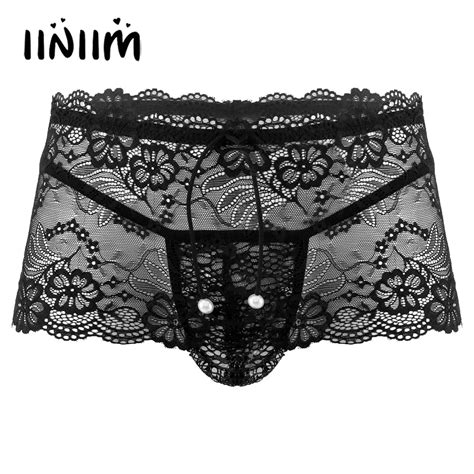 Mens Panties Erotic Sexy Lingerie Low Waist Sissy Male Gay Underwear See Through Lace Mini