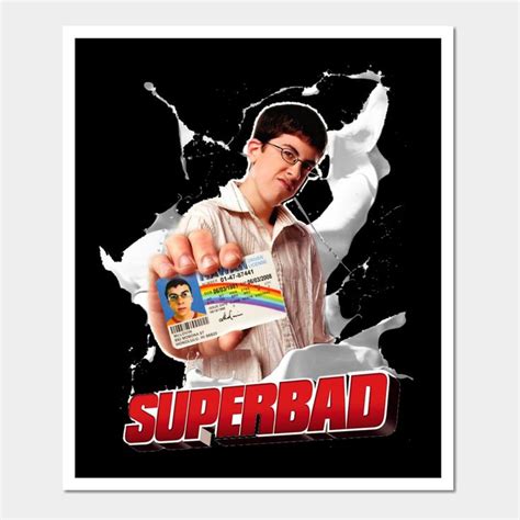 A Man Holding Up A Card With The Word Superbad On It In Front Of Him