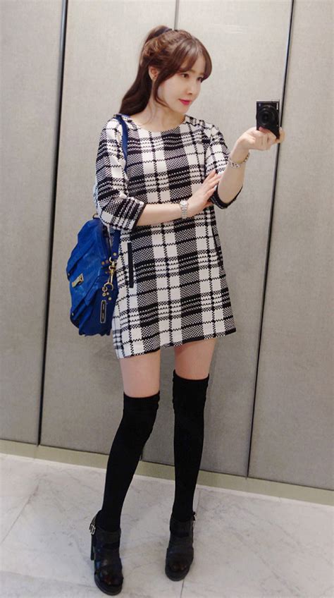 [miamasvin] Checkered Shift Dress Kstylick Latest Korean Fashion K Pop Styles Fashion Blog