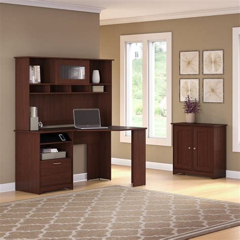 Odk corner desk, triangle computer desk, sturdy steel frame for workstation with smooth keyboard tray & storage shelves, black. Harvest Cherry Corner Desk with Hutch and Small Storage ...