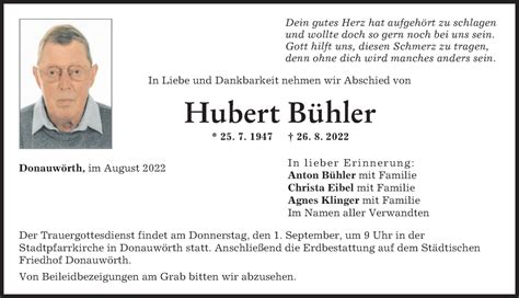 Traueranzeigen Von Hubert B Hler Augsburger Allgemeine Zeitung