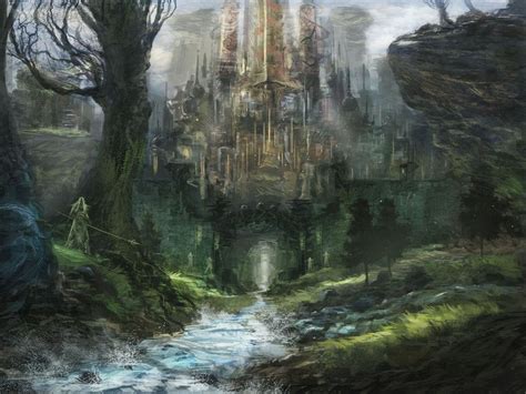 Fantasy Landscape Elven City Fantasy Concept Art
