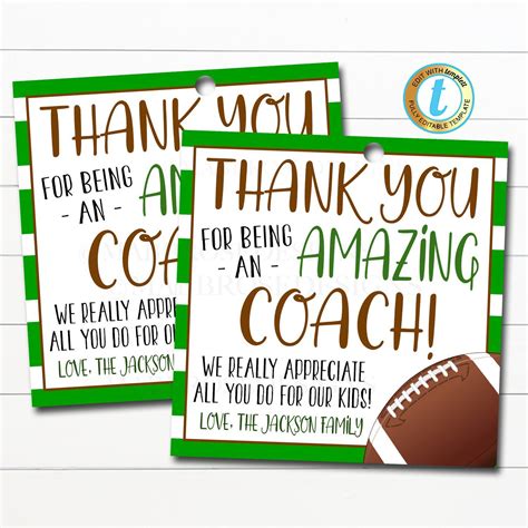 Football Coach T Tag School Sports Team Appreciation Thank You To