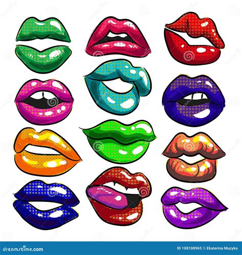 Vector Pop Art Colorful Female Lips Stock Vector Illustration Of