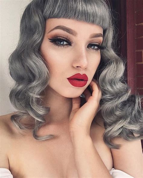 Gray Hair And Red Lips 💋 Lipstick Is Red Velvet By Limecrimemakeup Limecrime Grey Hair