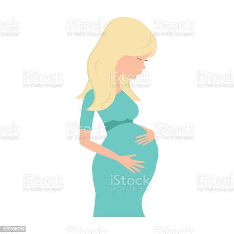 pregnant blonde woman in turquoise dress stock illustration download