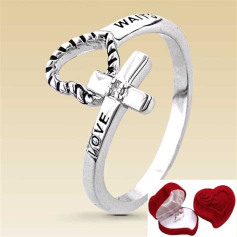 Love Waits Cross And Heart Purity Ring T Box Option Stainless