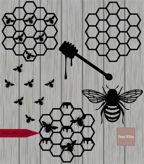 Bee Stencil Svg Honeycomb Svg Honey Dipper Cut File Cricut Cutting