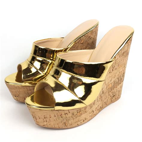 women cork wedge high heel platform slide sandals summer mules casual slip on ebay