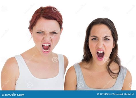 Closeup Of Two Angry Young Female Friends Shouting Stock Image Image