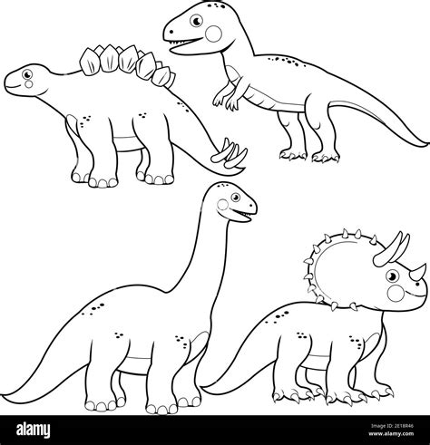 Set Of Cartoon Dinosaurs Black And White Illustration For Coloring Porn Sex Picture