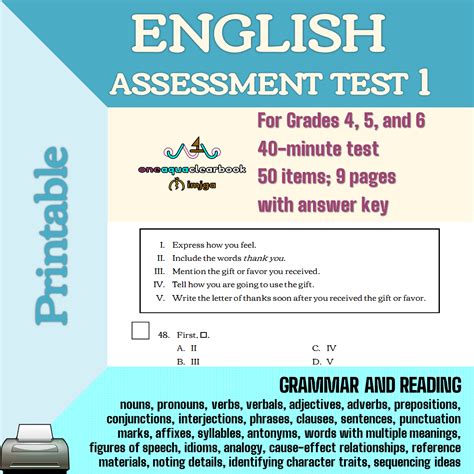 English Assessment Test 1 Pdf File Made By Teachers