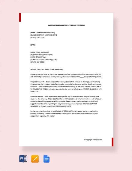 Resignation Letter Due To Stressful Environment Sample Resignation Letter