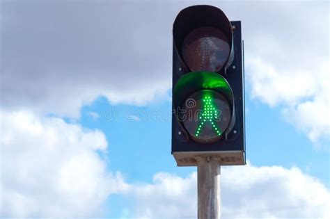 Glowing Green Man At The Traffic Light Green Traffic Light Stock Image