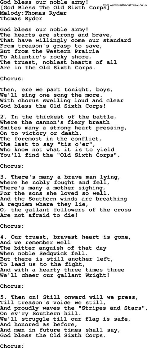 Old American Song Lyrics For God Bless Our Noble Army With Pdf