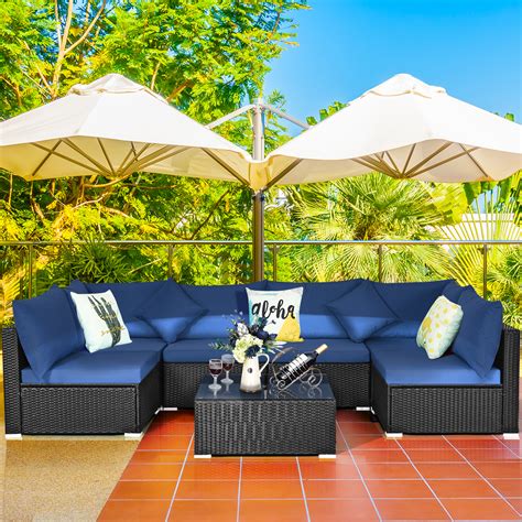 Luigi full pullout sofa chaise in black, right facing. Costway 7PCS Patio Rattan Sofa Set Sectional Conversation ...