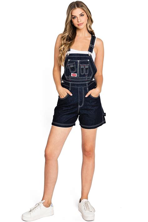 Revolt Womens Juniors Plus Size Cargo Denim Twill Short Overalls Dark