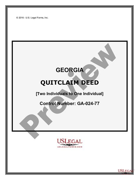 Georgia Quitclaim Deed From Two Individuals To One Individual US