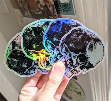 Holographic Skull Sticker Anatomical Skeleton Die Cut Vinyl Etsy