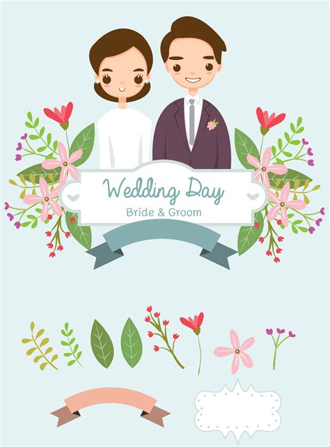 Cute Bride And Groom And Elements For Wedding Invitations Card 647328