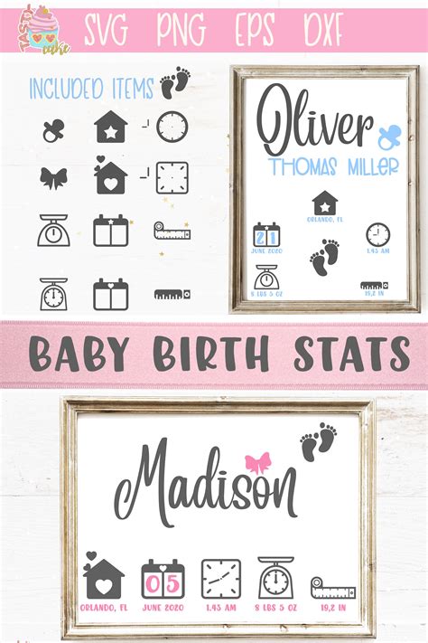 Baby Birth Stats - Birth Announcement Template (406343) | SVGs | Design